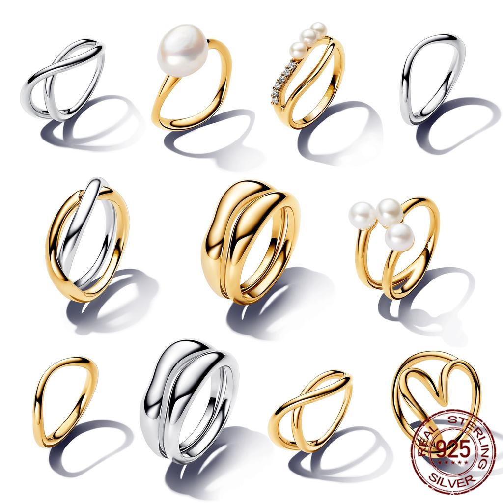 New Release Womens copper Pearl Open Rings Heart Wedding Irregular Ring Authentic Compatible Fine Jewellery Gift