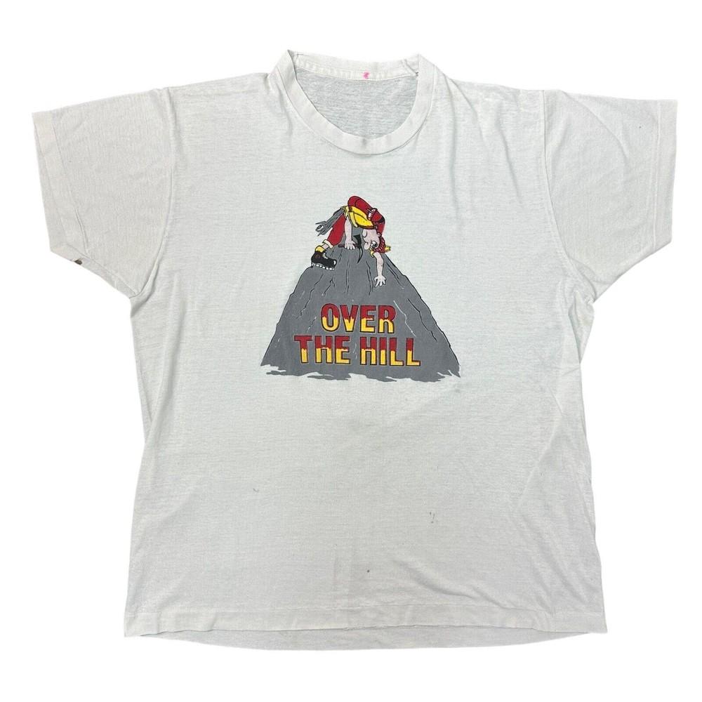 

Single Stitch T-shirt Vintage Graphic Print Over The Hill White Mens S