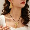 European and American Simple and Versatile Triangular Printing Stud Earrings Necklace Set Metal Style Light Luxury Jewelry Women