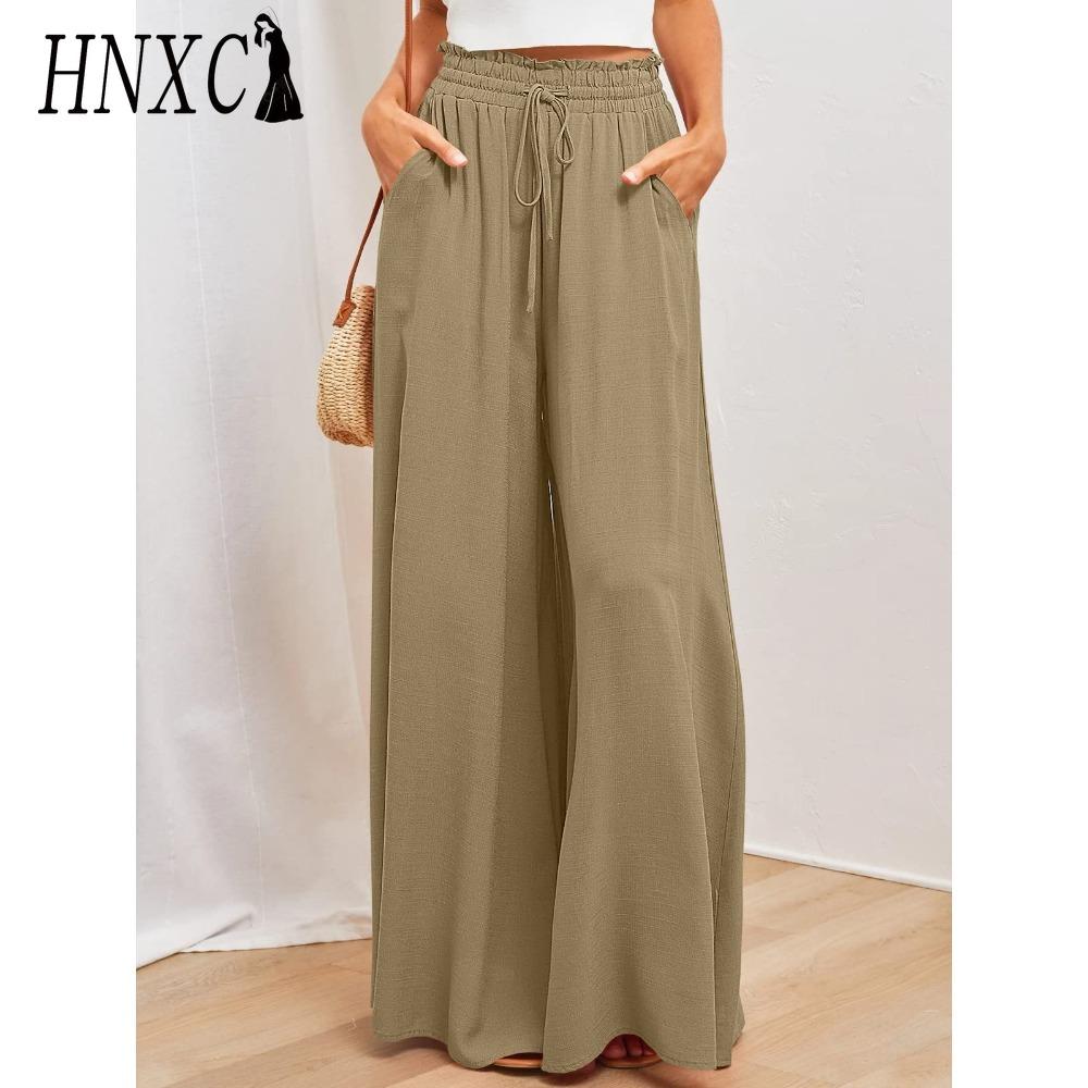 HNXC Women's Fashion Casual Solid Color Print Pants & Capris