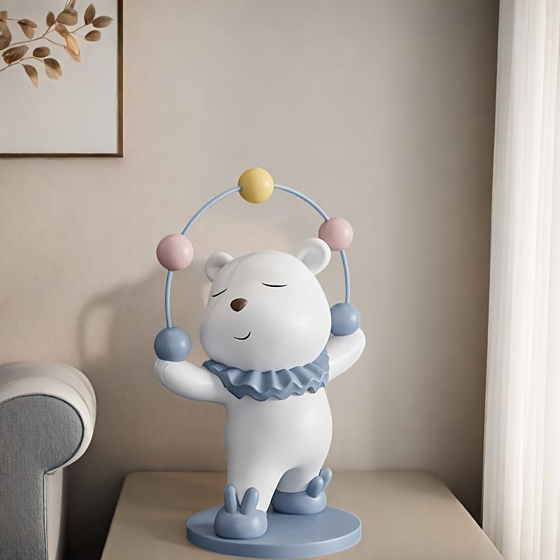 1pc Resin Bear Figurine with Blue Scarf and Golden Ball,Charming Tabletop Decor for Living Room, Bedroom, Entryway, or Study, Bear Home Deco