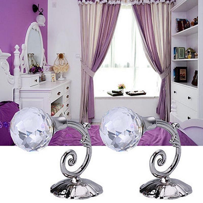 2pcs Metal Crystal Glass Curtain Holdback Wall Tie Back Hooks Hanger Holder Window Accessories