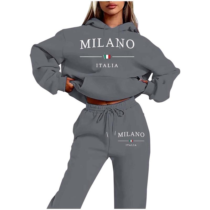 MILANO Plus Size Fleece Lined Hoodie Set Women Streetwear Printed Casual Tracksuit
