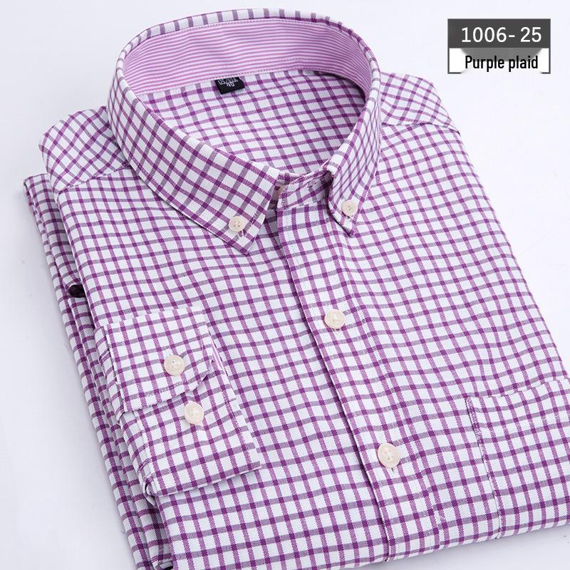 Men's Slim Fit Striped Plaid Oxford Long Sleeve Shirt