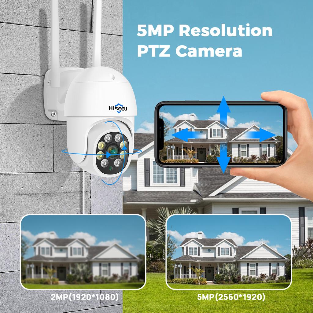 Bezdrátový monitor Hiseeu WHD305 5MP Kamera pro montáž na stěnu Chytrá kamera WiFi s 5x digitálním zoomem IP66