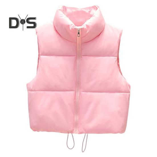

Зимний женский жилет, пальто, утолщенный, с застежкой-молнией, воротник-стойка, без рукавов, однотонный, с защитой от ударов, сохраняющий тепло, уличный пуховик M розовый