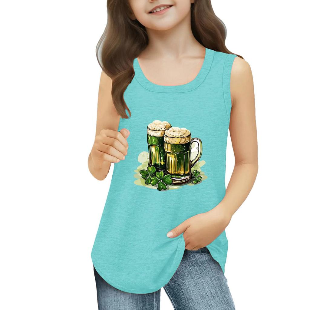 Dziewczęce Koszulki Bez Rękawów na Lato z Okrągłym Dekoltem Top Tank St. dzień Patryka