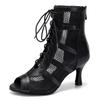 Girls Ladies Sexy Latin Lace Up Jazz Dance Shoes Mesh Breath High Top Dancing Boots  High Heels 7.5CM