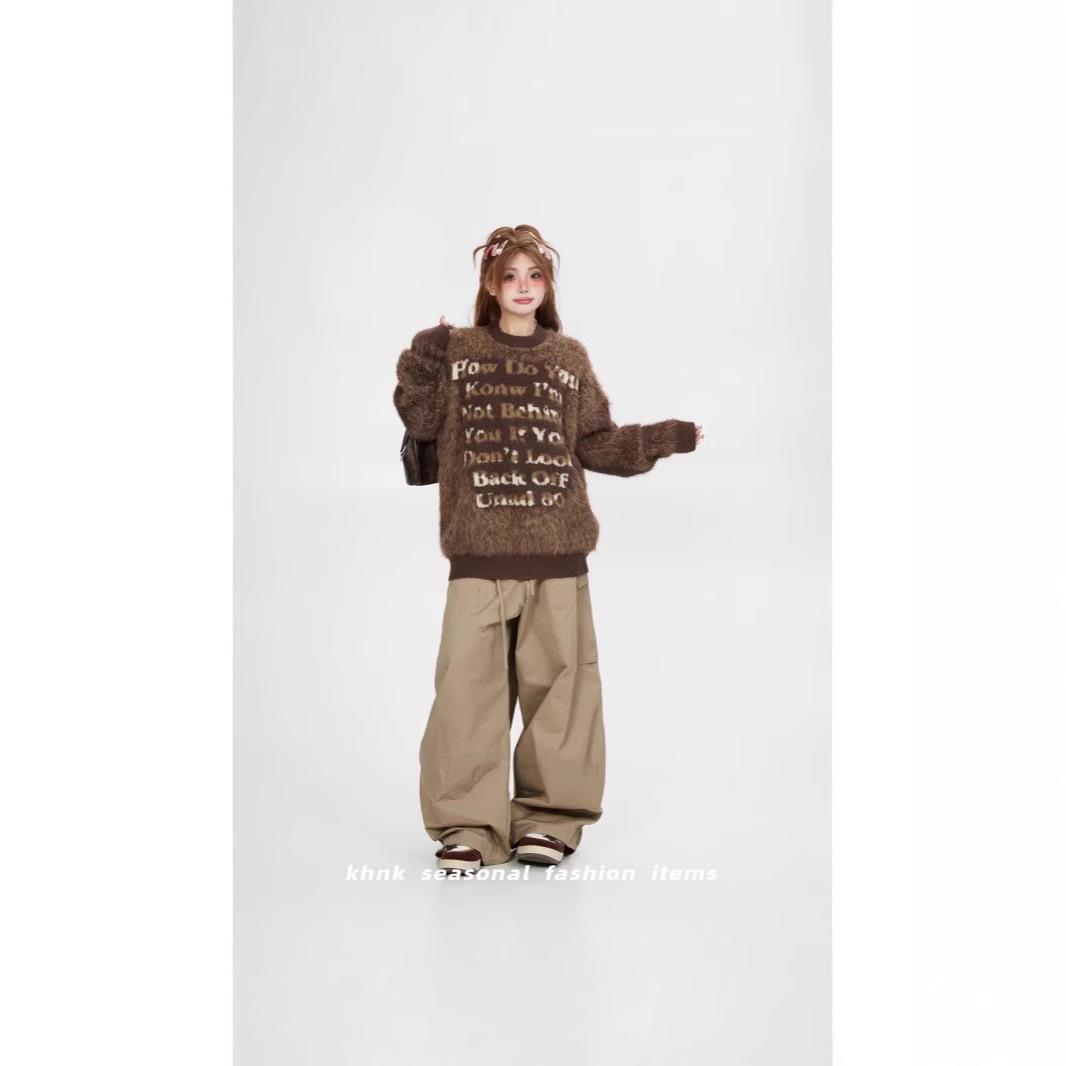 

Retro Oversized Red Faux Mink Fur Sweater - High Quality Winter Crew Neck M чорний