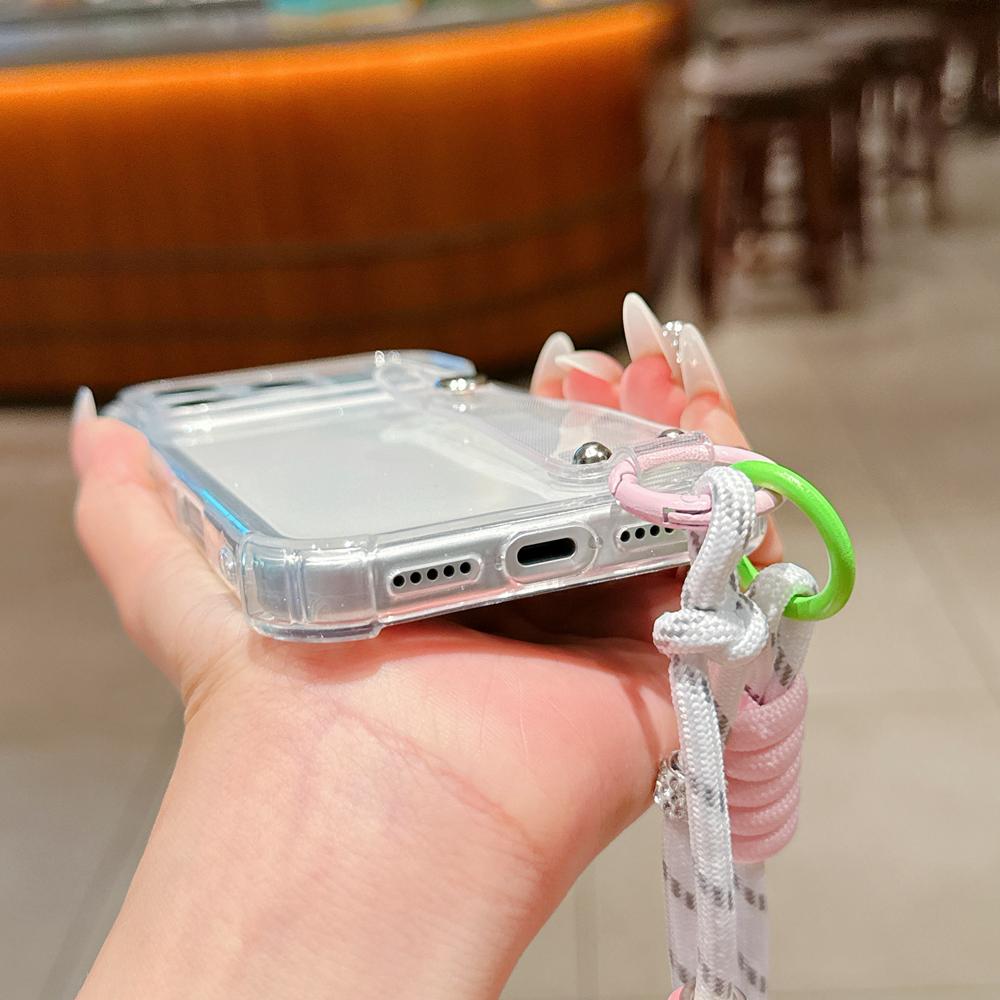 KEYSION Crossbody Wrist Strap Transparent Phone Case for iPhone 13 14 15 16 17 Pro Max Air 16 Plus Long Lanyard Shockproof Cover
