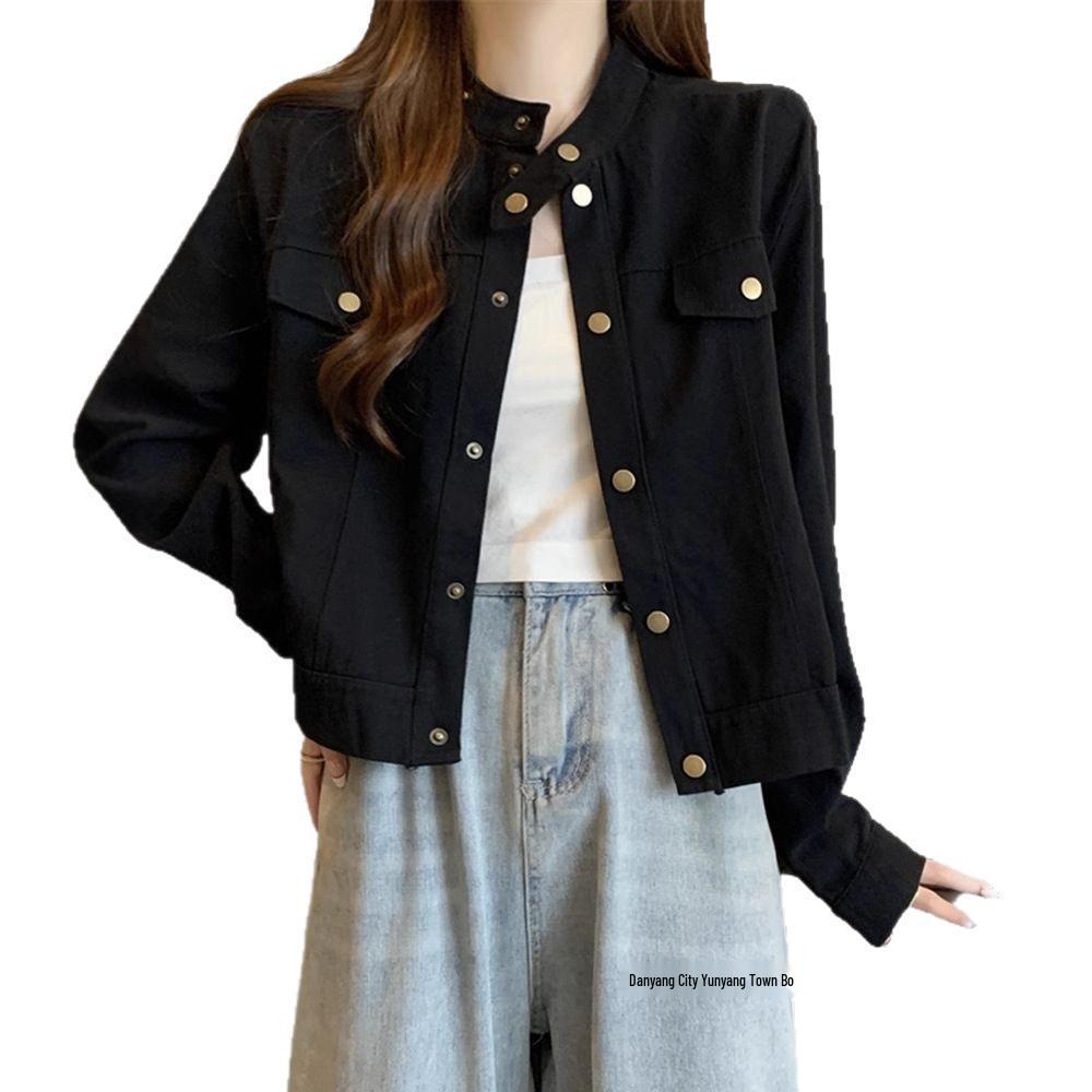 Women's Spring 2025 Retro Slimming Stand-Up Collar Jacket