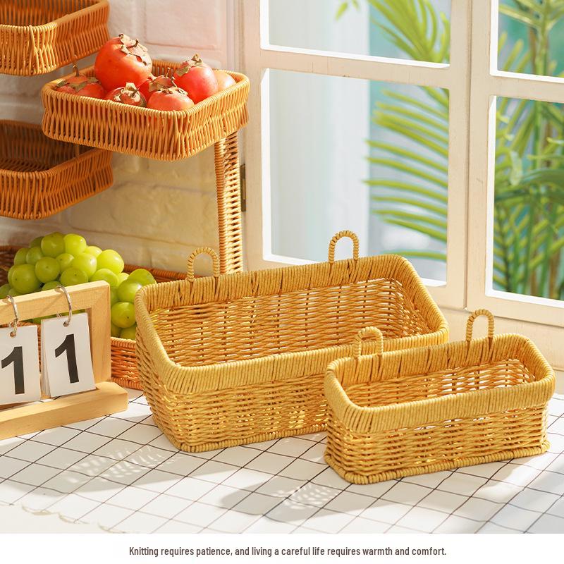 Imitation Rattan Wall-Mounted Basket for Storage & Decor