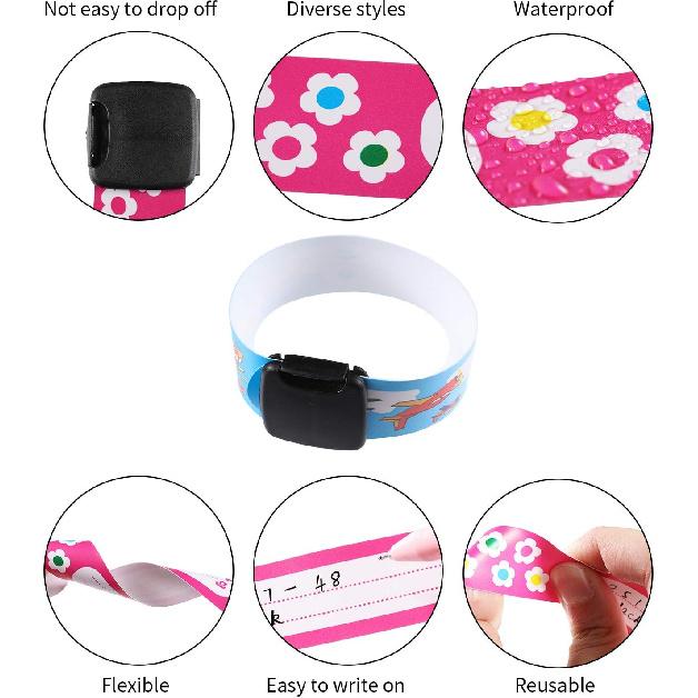 Chinco 14 Pieces Kids Safety ID Bracelets Child Identification Wristband Reble Name Tag Bracelet Waterproof ID Band Children Wristband for Boys and