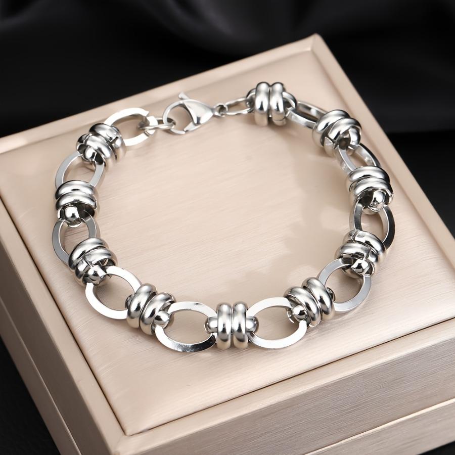 [Stainless Steel Bracelet] 304 Stainless Steel Link Bracelet - Modern Geometric Chain Unisex Jewelry - 1pc