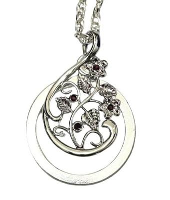 Magnifying Glass Pendant Necklace with Sparkling Rhinestones and Luxury Floral Openwork Pattern (Silver)