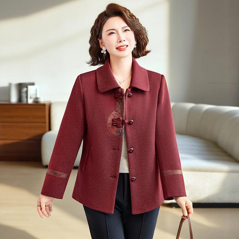 

Spring Arrival: Chinese Style Embroidered Woolen Coat for Middle-Aged & Elderly Women - Loose, Stylish Cardigan 2XL (Suitable for 110-125 jin) червоний