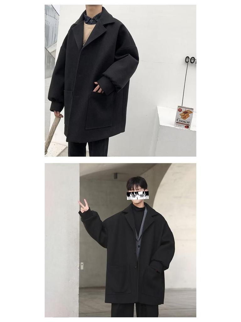 Men's Trendy Mid-Length Wool Coat - Loose Fit, High-End Single-Breasted for Autumn & Winter