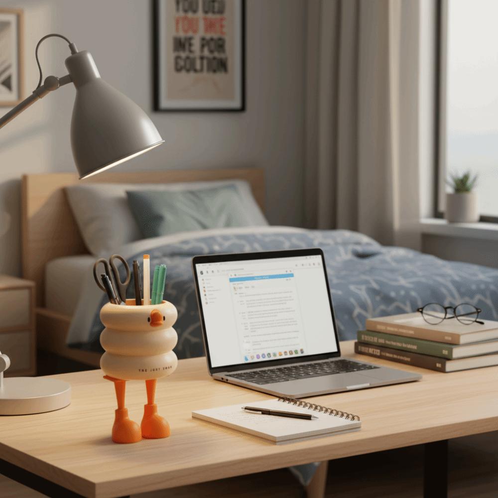 Cartoon Design Duck-Shaped Desk Organizer Ice Cream Theme Storage Bucket Student Use