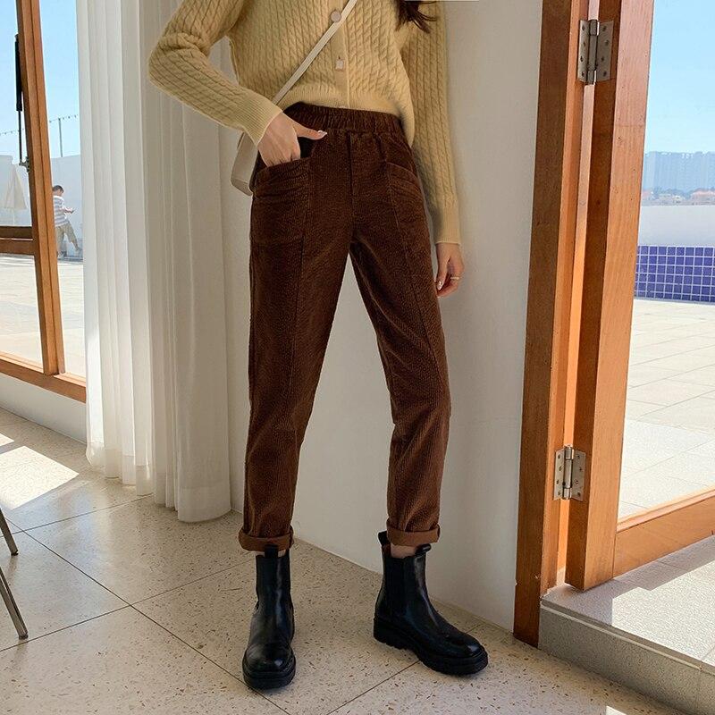 Mujer Talla Grande Pana Pantalones Harén para Otoño Invierno Sólido  Elástico Cintura Alta Pantalones Largos Bolsillo Femenino Mujer Pantalones  comprar a buen precio — entrega gratuita, reseñas reales con fotos — Joom