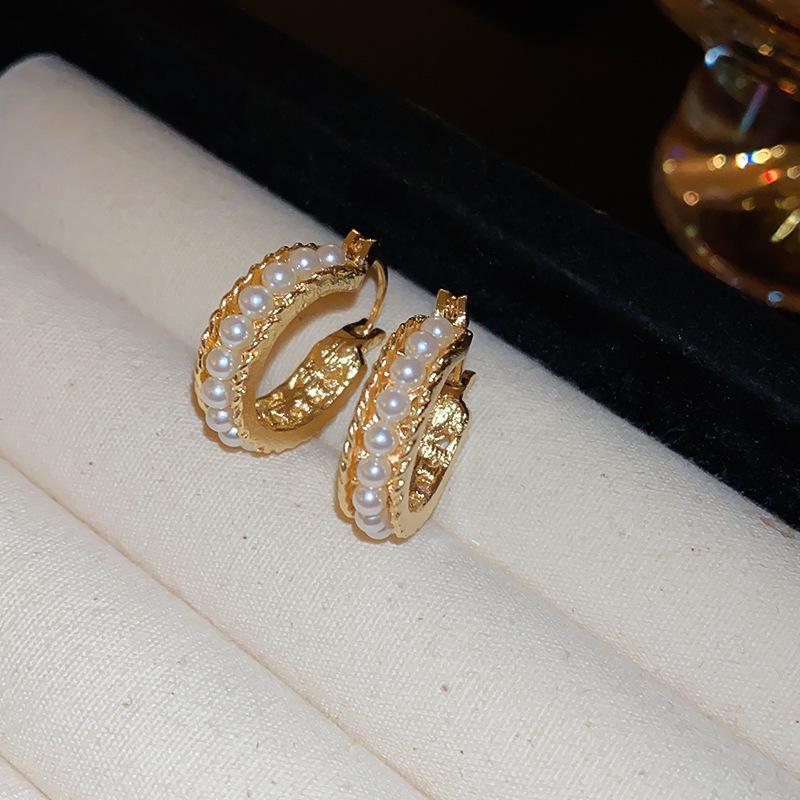 French Vintage Zircon Pearl Earrings - Elegant Retro Studs