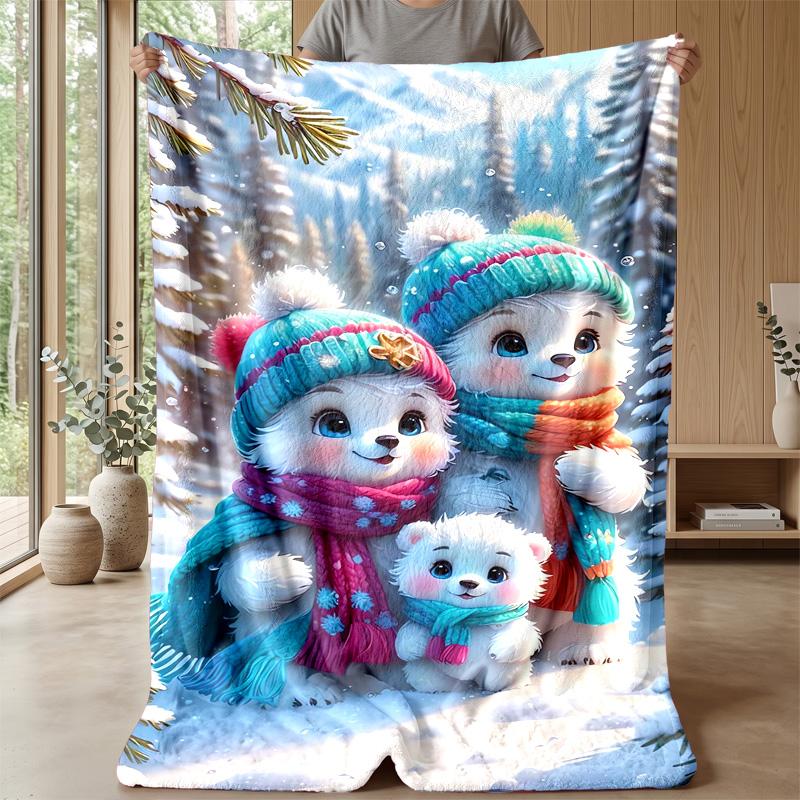 Snowy Animal Group Theme blanket Lightweight Warm Flannel Blanket Decorative Throw Blanket for Home Decoration