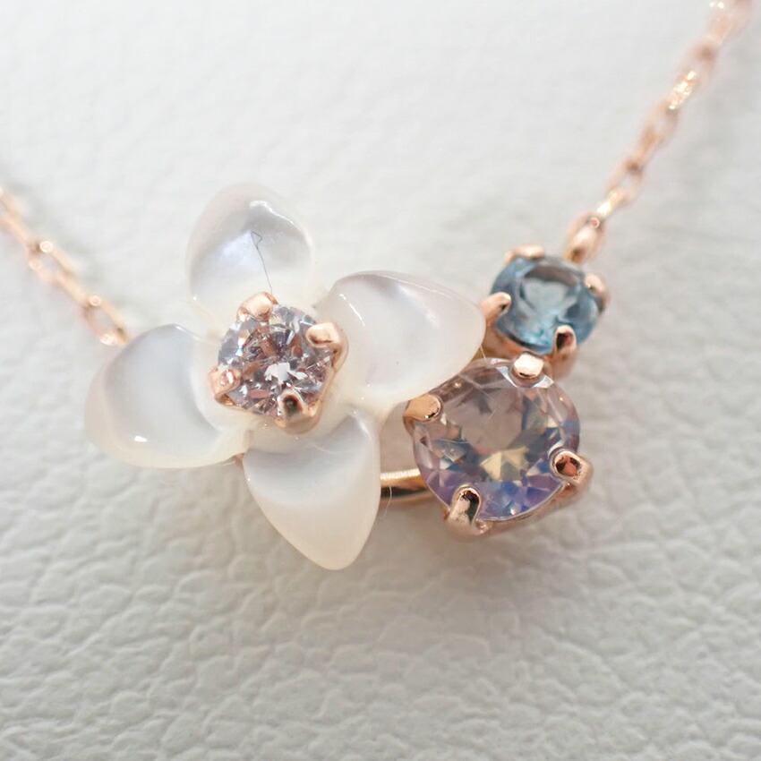 [Used] K10PG Diamond Flower Necklace/j12-14