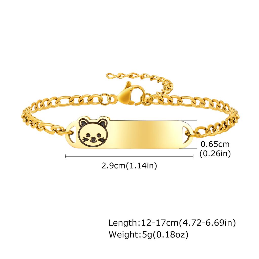 Stainless Steel Personalized Custom Name Date Pattern Bracelets for Little Girls Boys NK Chain Bear Cat Head Bracelet Gifts