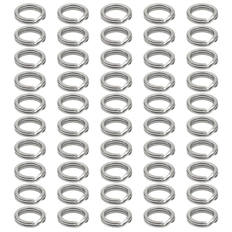 

50Pcs/pack Saltwater Treble Hooks Terminals Tackles Connectors Fishing Split Rings Fishing Stainless Steel Split Rings