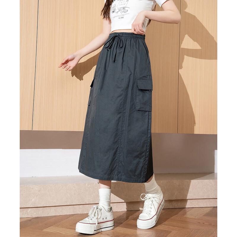 TonLion 2025 Summer Women's High-Waist A-Line Cargo Midi Skirt