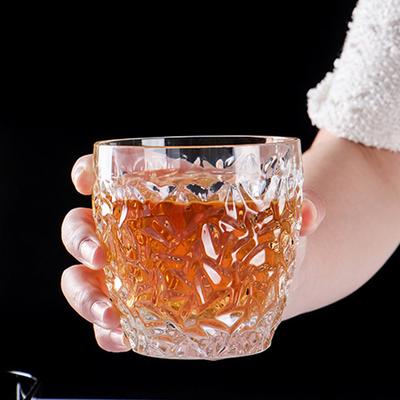 12oz 350ml Crystal Carving Water Cup Hot Tea Coffee Cups Wine Spirits Mug Transparent Whiskey Glass for Restaurant Party KTV Bar
