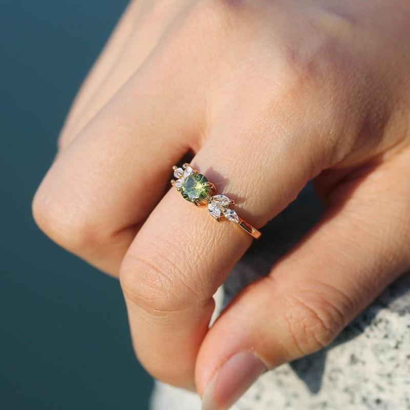 Xiaoxiangfeng Women'S Ring Copper Material Olive Green Zircon Fashion Diamond Wedding Ring Colorful Treasure
