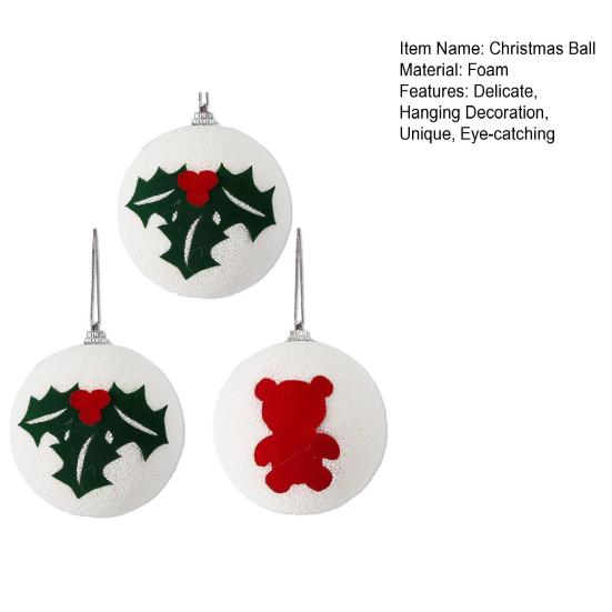 Christmas Ball Ornaments White Foam Balls with Leaf/Bear Pattern Xmas Tree Hanging Ornaments for Holiday Home Tree Decor