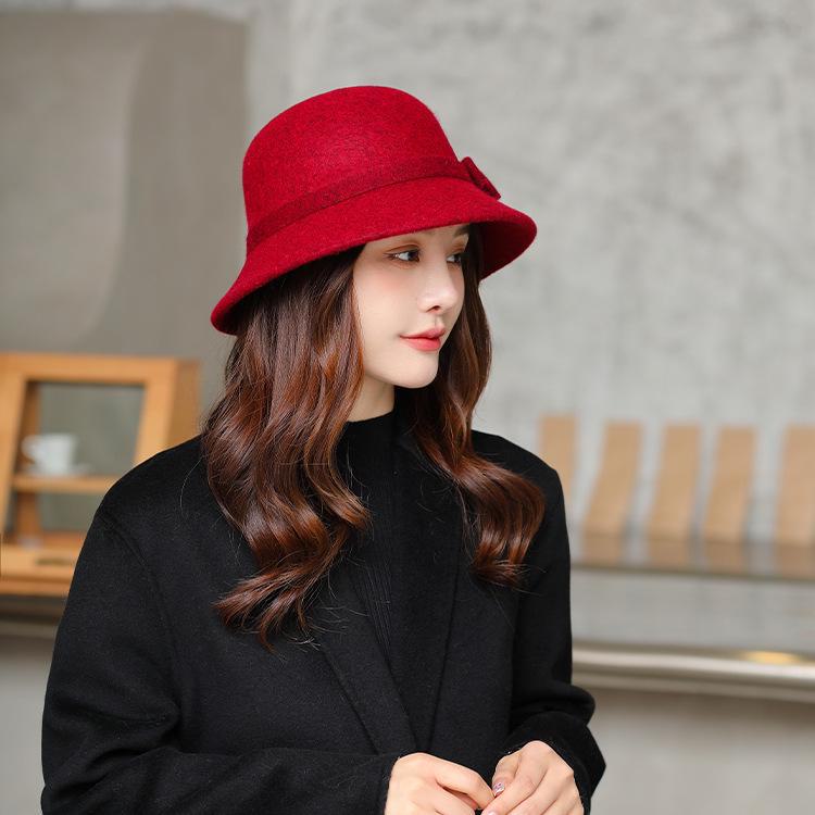 Korean Wool Fisherman Hat with Japanese Style and Pom Pom, Warm Autumn/Winter Bucket Hat for Women.