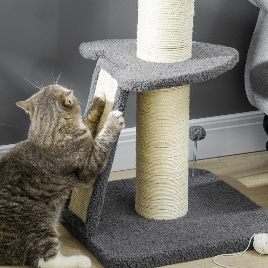 Cat Tree Tower with Scratching Posts, Pad, Bed, Toy Ball-Dark Grey