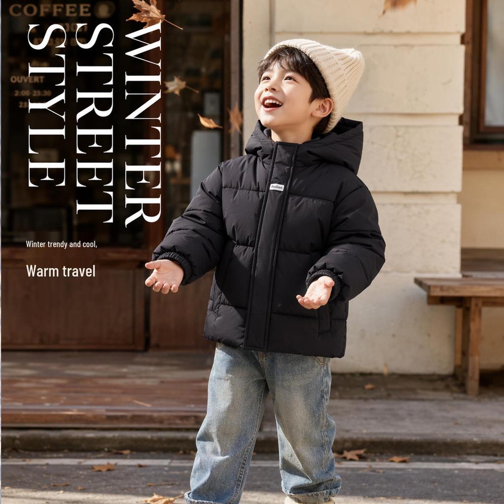 Children's Hooded Puffer Jacket - Thickened Cotton, Casual, for Boys & Girls, Autumn/Winter.