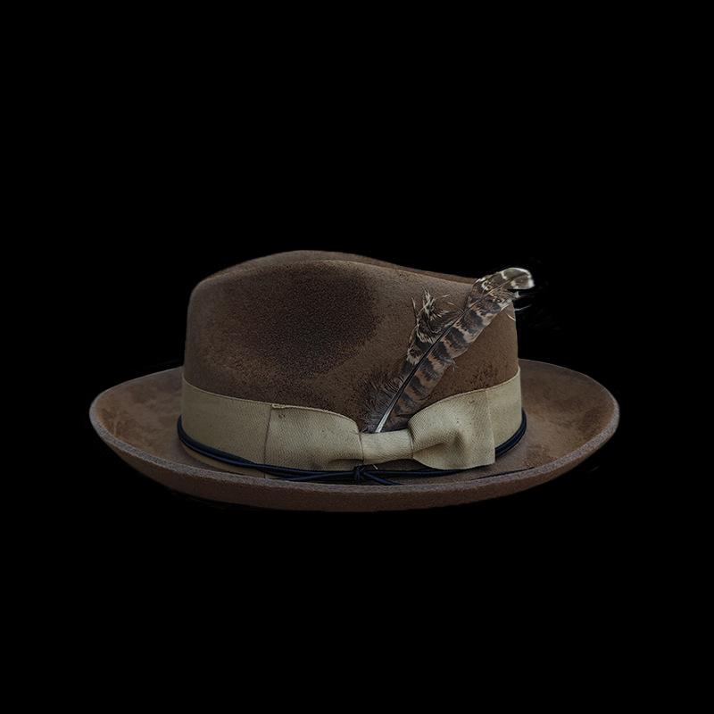 Old Retro Sheep Felt Hat Feather Decorative Wool Top Hat British Teardrop Top Hat