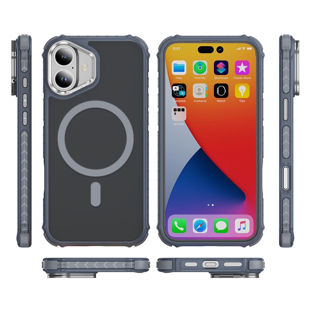 For iPhone 16 Case with Lens Kickstand Matte Back Cover Compatible with MagSafe