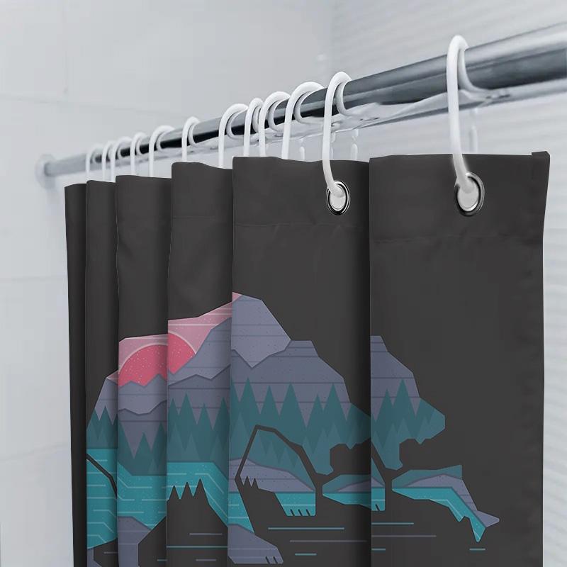 Bear Forest Mountain Silhouette Shower Curtain Nature Wildlife Animals Woodland Decor Bathroom Set Vintage Rustic Home Decor