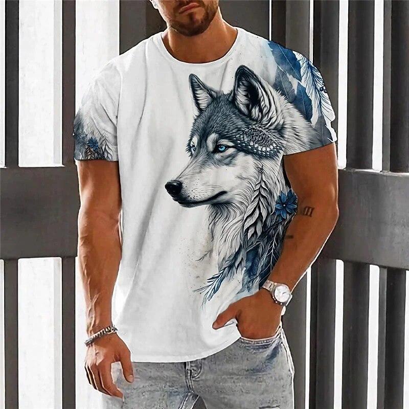 Animal Men's T-Shirt 3d Wolf Print Men's Tops Casual Short-Sleeved Simple T-Shirt Summer O-Neck T-Shirt Men's Oversized Clothing