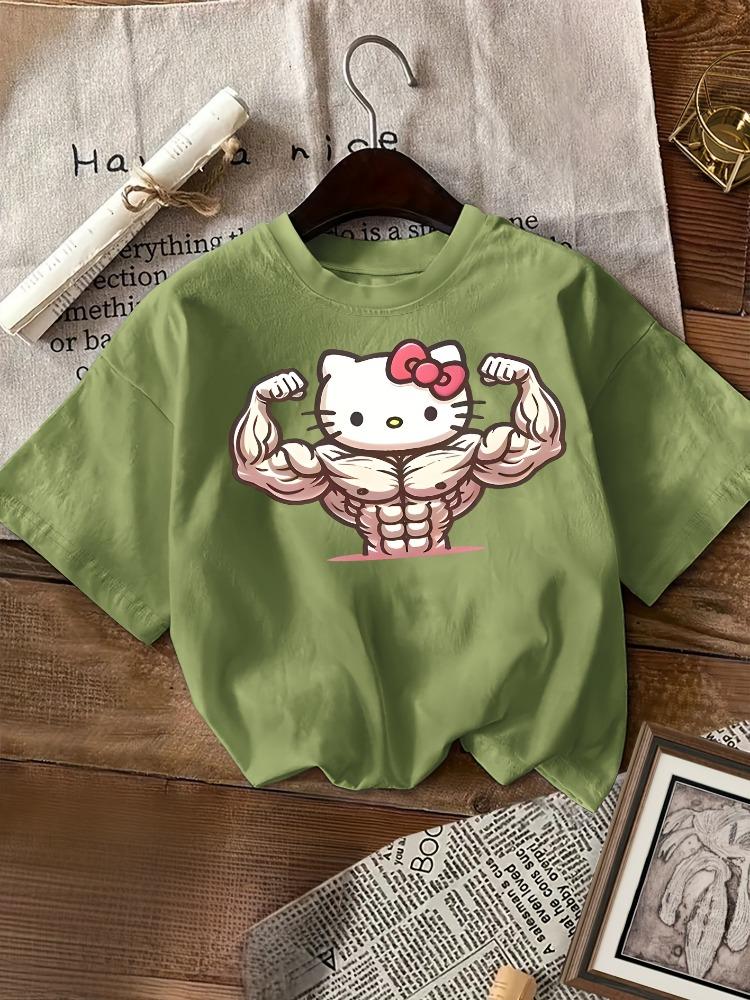 

SanrioContrast Limited Muscle Decoration EleUnisext Funny Style Pattern Women Elegant Round Neck Short Sleeved Tshirt Versatile Top S