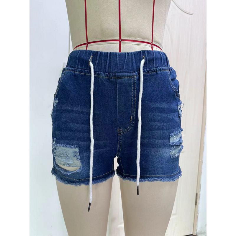 Pantaloni scurți noi din denim pentru femei, talie elastică, blugi stretch, rupți, croială slim, franjuri, denim, pantaloni scurți hot