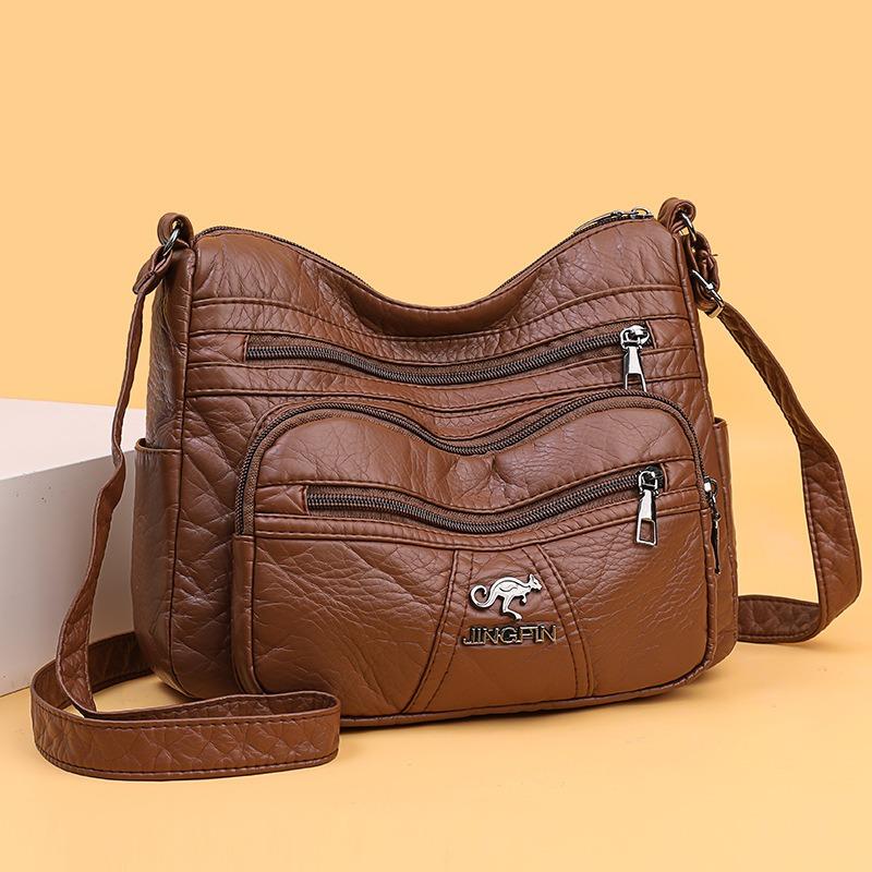 Retro Soft Leather Women's Bag New Leather Texture Large Capacity Multi-layer Small Square Bag Single Shoulder Messenger Bag Medium Mother Bag