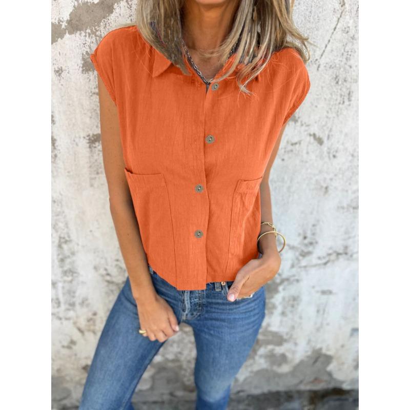 

Летний тренд воротник женская однотонная модная повседневная рубашка топ жилет рубашка 5XL оранжевый