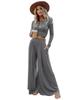 Azura Exchange Gray Ribbed Crop Top Long Pants Set
