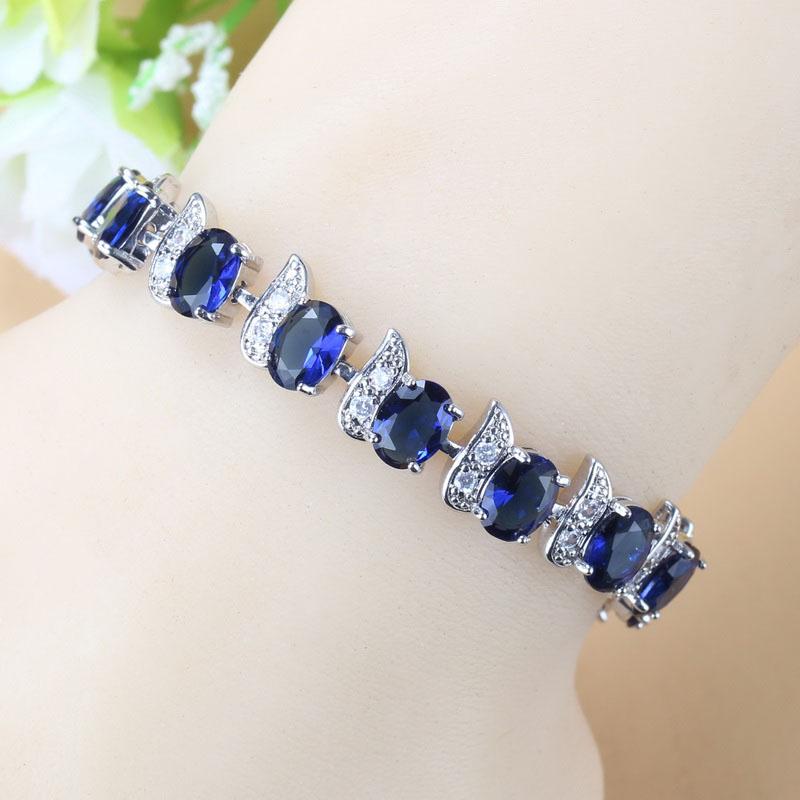 Qualità   Bracciale a Maglia di Catena Overlay Bangle Lunghezza Regolabile 18+3 Cm Gioielli da Donna per Matrimonio con Pietra Blu