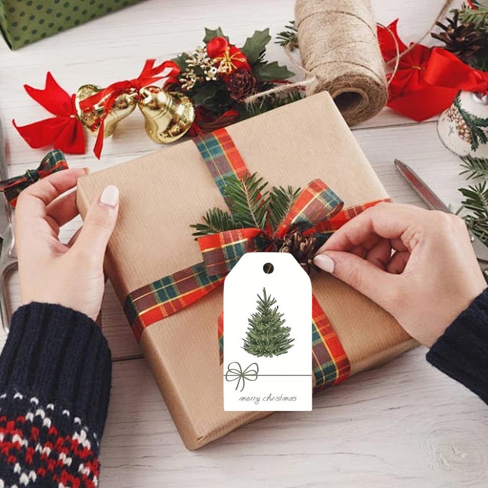 Christmas Tree Hanging Tags 48PCS Gift Label Cards With 10M Jute Rope Holiday Party Gift Wrap Decorations Supplies Ornament
