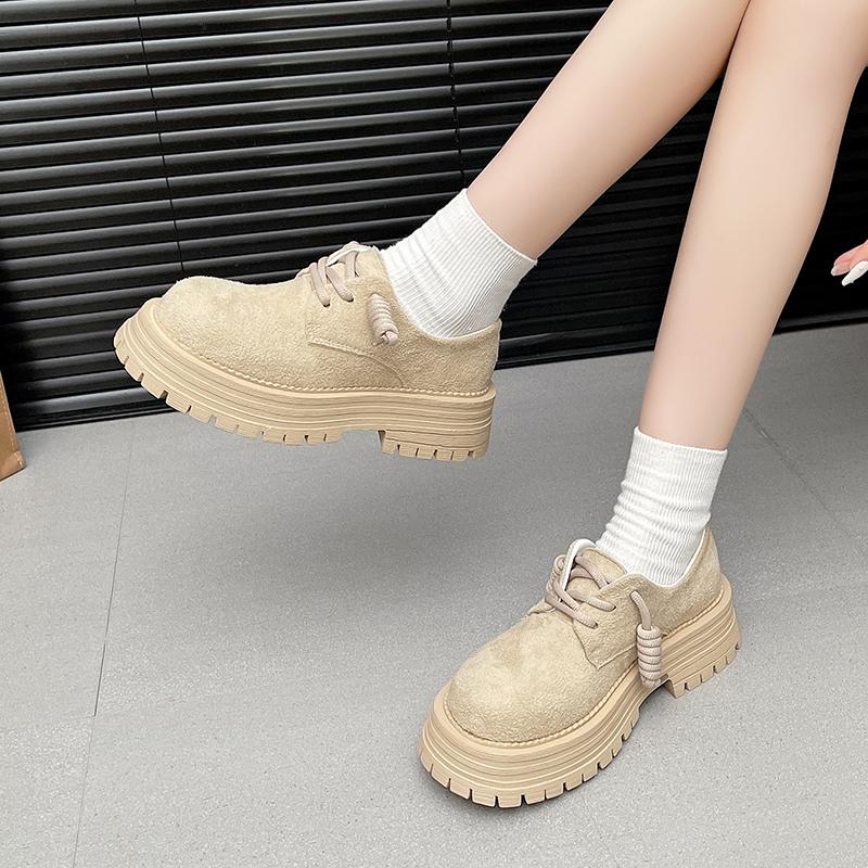 

Мода 2025 Весна и Осень Ретро Английский Трайфл Большая Голова Коричневый Зеленый Увеличенные Водонепроницаемые Женские Одиночные Туфли 35