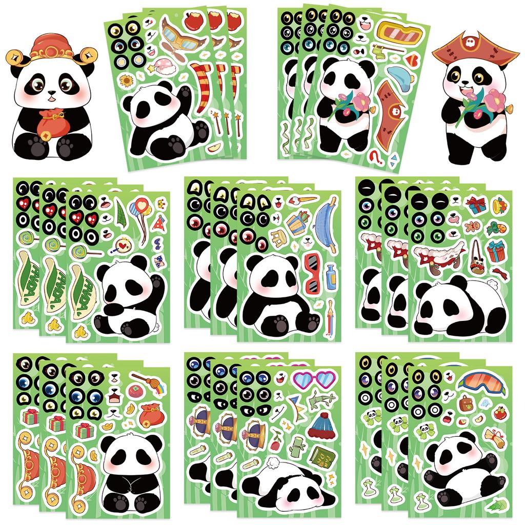 8 Cartoon Panda Animals Make A Face Face Change Sticker DIY Hand Account Small Card Mobile Phone Case Decoration