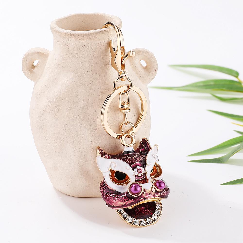 Lion Dance Rhinestone Lion Head Keychain - Chinese Style Pendant