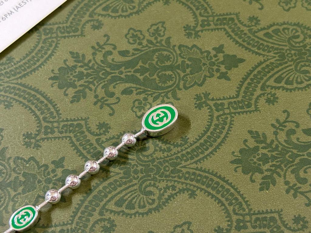 Green Enamel Double G 925 Sterling Silver Bracelet - Trendy and Elegant Design